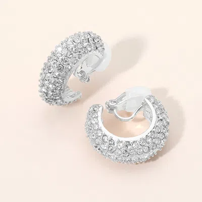 Fashnzfab Rhinestone Pave Chunky Hoop Clip On Earrings In Silver