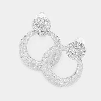 Fashnzfab Rhinestone Pave Circle Metal Clip On Earrings In Silver