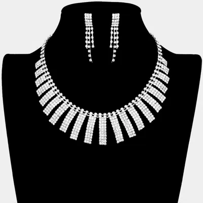 Fashnzfab Rhinestone Pave Collar Necklace In Silver