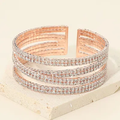 Fashnzfab Rhinestone Pave Crisscross Cuff Evening Bracelet In Multi