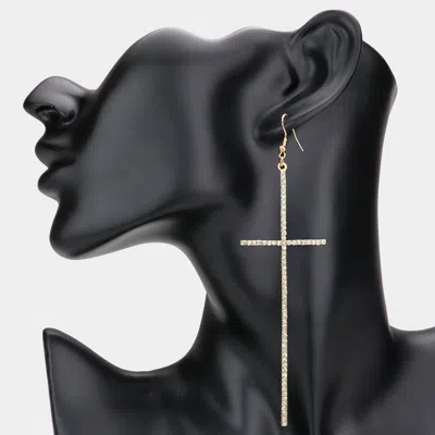 Fashnzfab Rhinestone Pave Cross Dangle Earrings - Gold