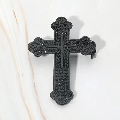 Fashnzfab Rhinestone Pave Cross Pin Brooch In Black