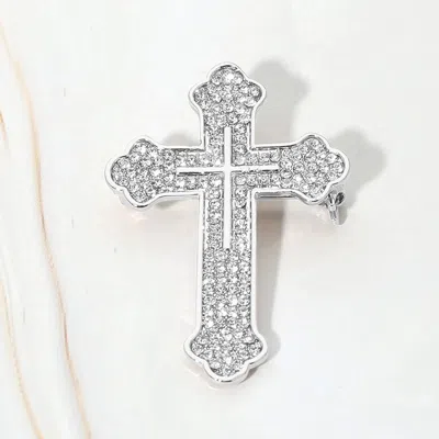 Fashnzfab Rhinestone Pave Cross Pin Brooch In Metallic