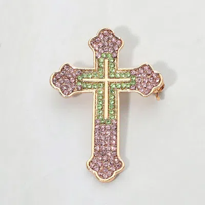 Fashnzfab Rhinestone Pave Cross Pin Brooch In Multi