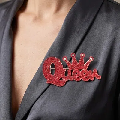 Fashnzfab Rhinestone Pave Crown Queen Pin Brooch In Red