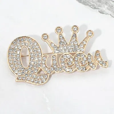 Fashnzfab Rhinestone Pave Crown Queen Pin Brooch In Silver