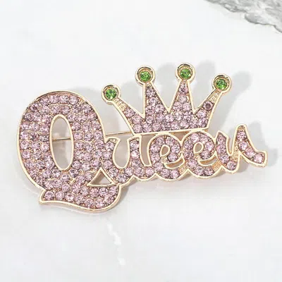 Fashnzfab Rhinestone Pave Crown Queen Pin Brooch In Yellow