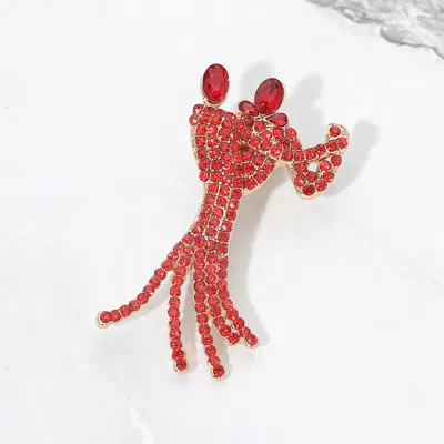 Fashnzfab Rhinestone Pave Dancing Couple Pin Brooch In Red