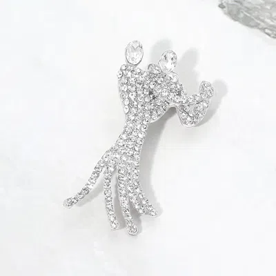Fashnzfab Rhinestone Pave Dancing Couple Pin Brooch In White