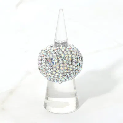 Fashnzfab Rhinestone Pave Dome Stretch Ring In Transparent