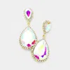 Fashnzfab Rhinestone Pave Double Crystal Teardrop Evening Earrings - Ab, Gold In Brown