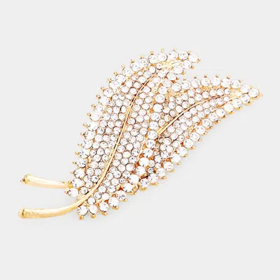Fashnzfab Rhinestone Pave Double Leaf Brooch In Gold