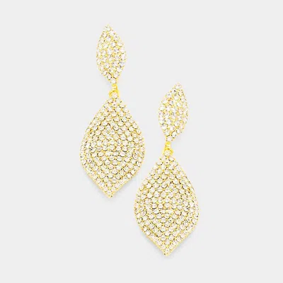 Fashnzfab Rhinestone Pave Double Marquise Link Evening Earrings - Clear, Gold