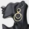 Fashnzfab Rhinestone Pave Double Open Circle Dangle Evening Earrings - Gold In Gold