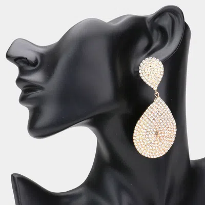 Fashnzfab Rhinestone Pave Double Teardrop Link Dangle Evening Earrings In Gold