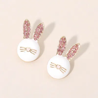 Fashnzfab Rhinestone Pave Easter Bunny Face Stud Earrings In Multi