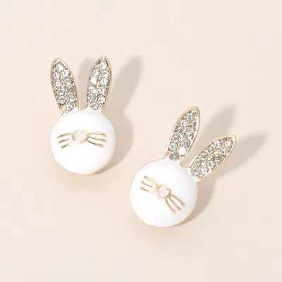 Fashnzfab Rhinestone Pave Easter Bunny Face Stud Earrings In Silver