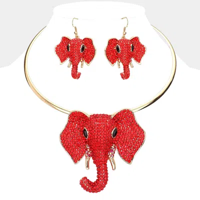 Fashnzfab Rhinestone Pave Elephant Choker Necklace In Red