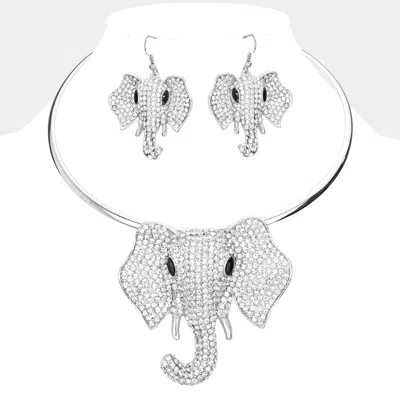 Fashnzfab Rhinestone Pave Elephant Choker Necklace In Silver