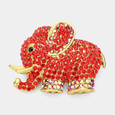 Fashnzfab Rhinestone Pave Elephant Pin Brooch In Red