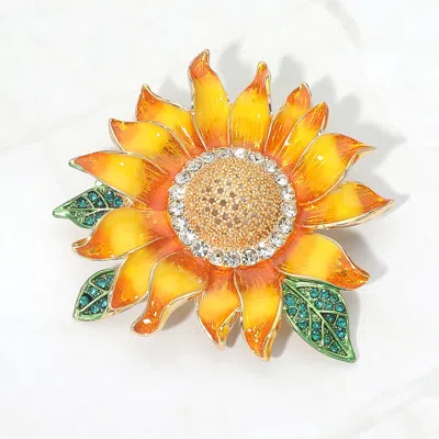 Fashnzfab Rhinestone Pave Enamel Sunflower Pin Brooch In Multi