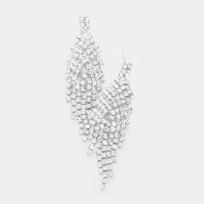 Fashnzfab Rhinestone Pave Evening Earrings - Clear, Silver In Multi