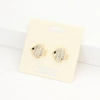 Fashnzfab Rhinestone Pave Fish Stud Earrings - Clear, Gold