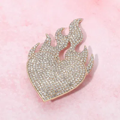 Fashnzfab Rhinestone Pave Flame Heart Pin Brooch In Multi