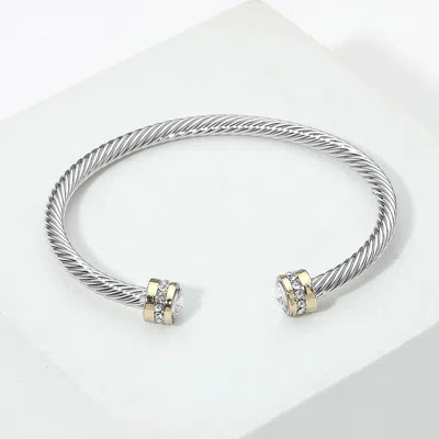 Fashnzfab Rhinestone Pave Flat Stone Tip Twisted Cable Cuff Bracelet In Multi
