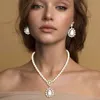 Fashnzfab Rhinestone Pave Floral Teardrop Pearl Beaded Collar Necklace In Neutral