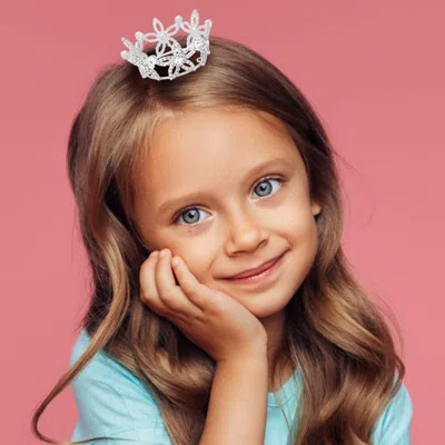 Fashnzfab Rhinestone Pave Flower Mini Crown Tiara In Silver