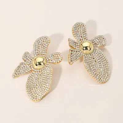 Fashnzfab Rhinestone Pave Flower Statement Earrings In Multi