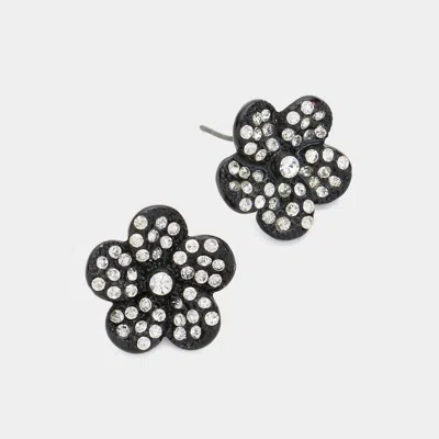 Fashnzfab Rhinestone Pave Flower Stud Earrings - Black, Clear