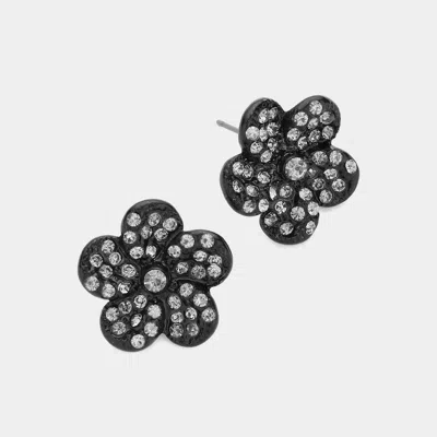 Fashnzfab Rhinestone Pave Flower Stud Earrings In Black