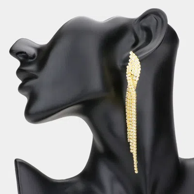 Fashnzfab Rhinestone Pave Fringe Down Evening Earrings - Gold In Black