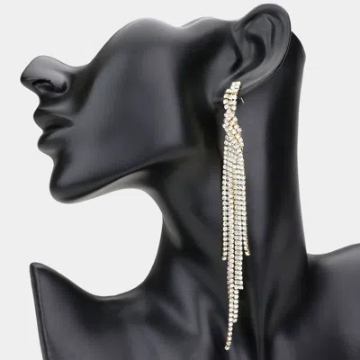 Fashnzfab Rhinestone Pave Fringe Evening Earrings - Gold In Silver