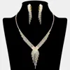 Fashnzfab Rhinestone Pave Fringe Necklace & Clip Earring Set In Multi