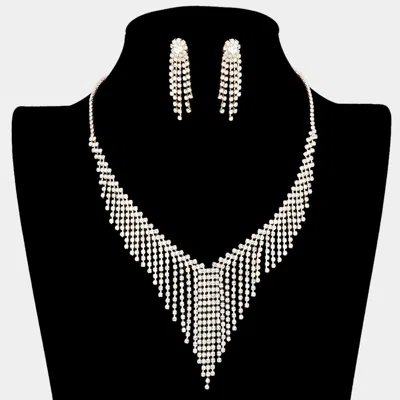 Fashnzfab Rhinestone Pave Fringe Necklace In Black