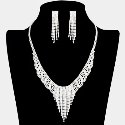 Fashnzfab Rhinestone Pave Fringe Necklace In Silver