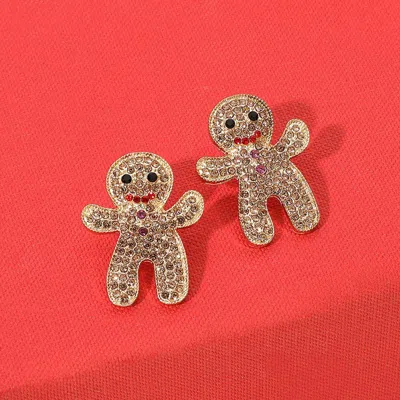 Fashnzfab Rhinestone Pave Gingerbread Man Earrings In Brown