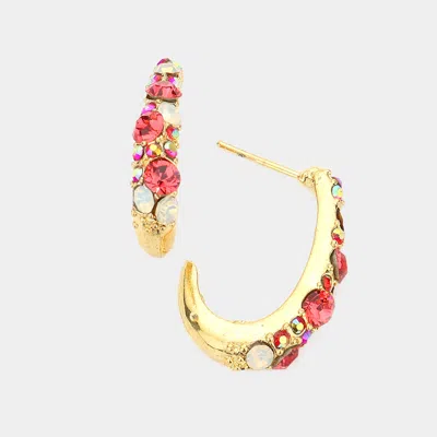 Fashnzfab Rhinestone Pave Half Hook Evening Earrings - Ab, Fuchsia, Gold, Opal