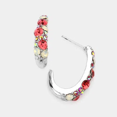 Fashnzfab Rhinestone Pave Half Hook Evening Earrings - Ab, Opal, Rhodium In Silver