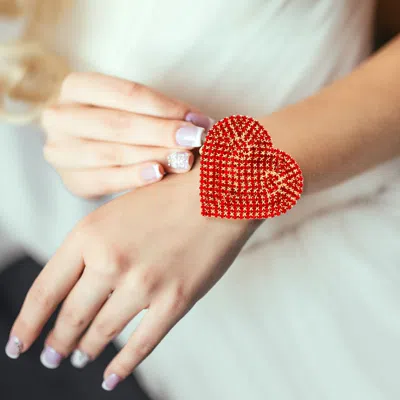 Fashnzfab Rhinestone Pave Heart Adjustable Evening Bracelet Gold, Red