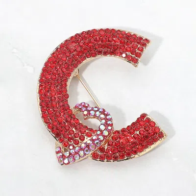 Fashnzfab Rhinestone Pave Heart C Letter Pin Brooch In Red