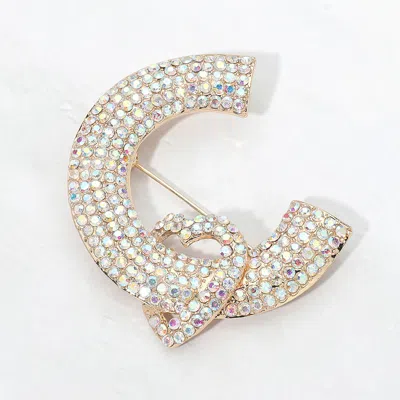 Fashnzfab Rhinestone Pave Heart C Letter Pin Brooch In Silver