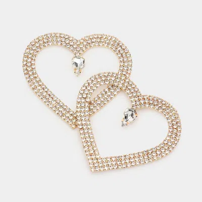 Fashnzfab Rhinestone Pave Heart Earrings - Clear, Gold In Multi
