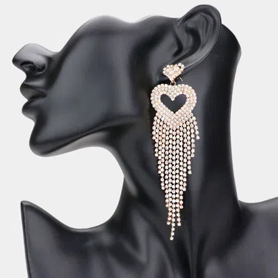 Fashnzfab Rhinestone Pave Heart Fringe Evening Earrings In Silver