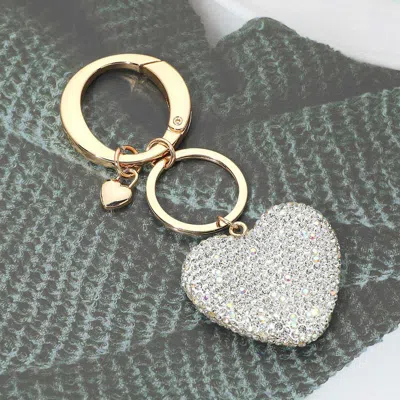 Fashnzfab Rhinestone Pave Heart Keychain Bag Charm In Gold