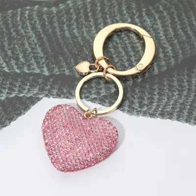 Fashnzfab Rhinestone Pave Heart Keychain Bag Charm In Pink