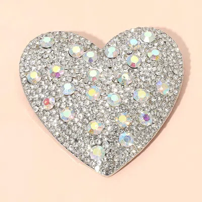 Fashnzfab Rhinestone Pave Heart Pin Brooch In Silver